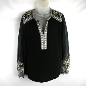 Hale Bob Silk crystal neckline tunic top L